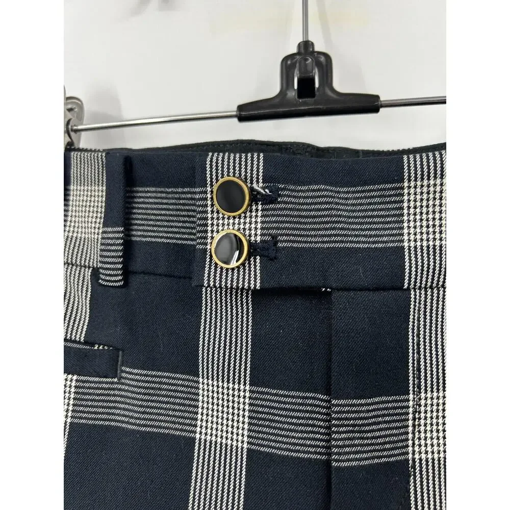 Anthropologie‎ Pants Womens 4 A+ Plaid The Essential Slim Trousers Black White